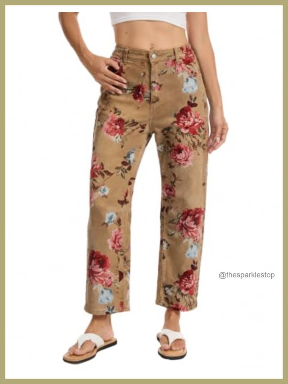 Mid Rise Barrel Wide Leg Jeans Stretchy Floral Denim Boyfriend Fit